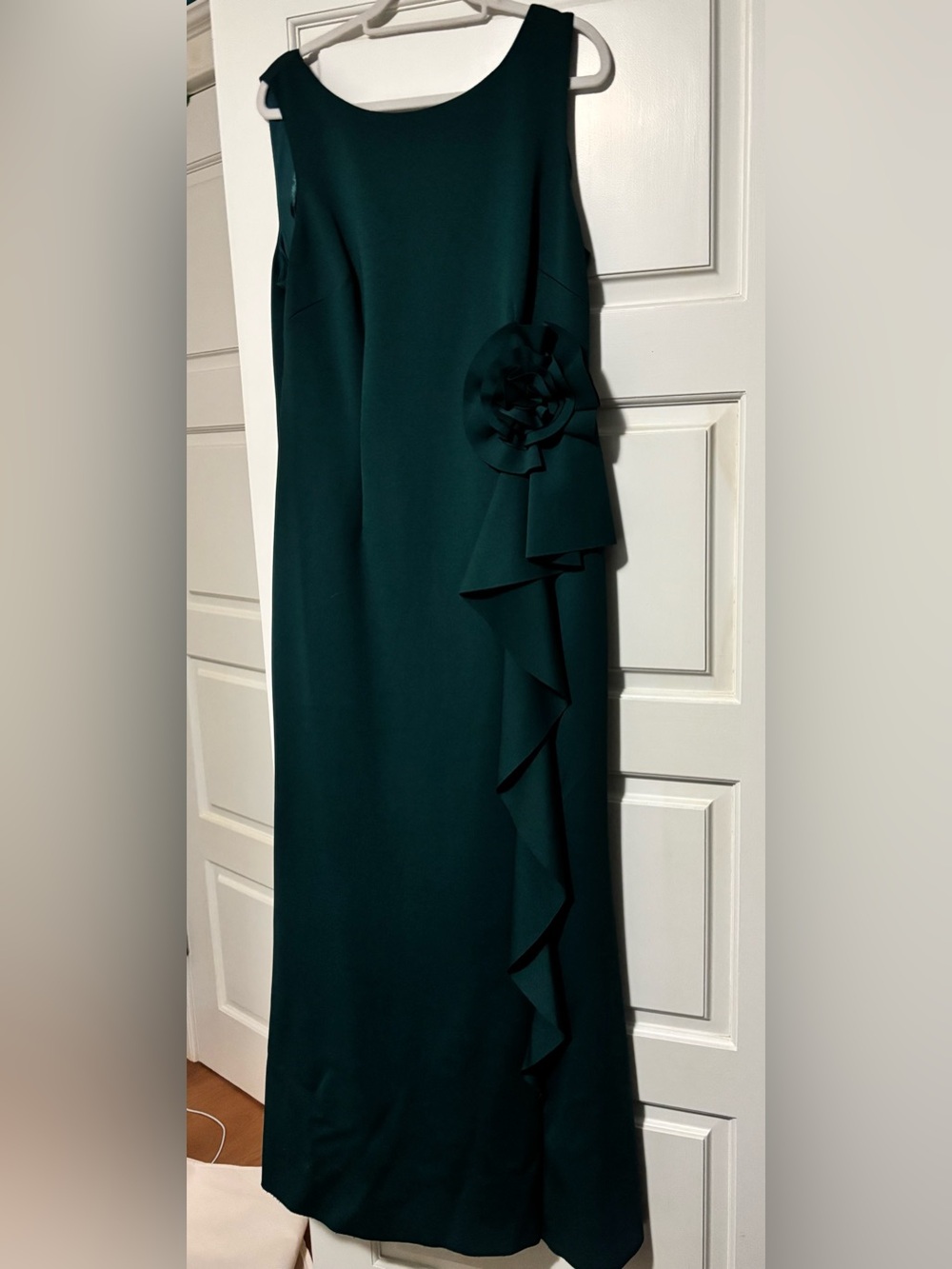 Elegant Deep Teal Sheath Dress with Side Rosette Detail